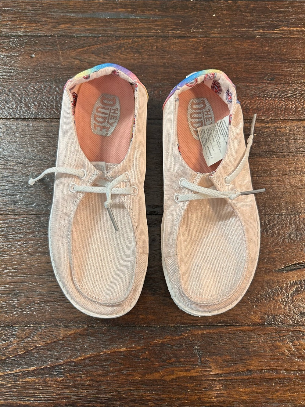 Hey Dude Wendy Light Pink Sparkle Canvas Slip-On Shoes with Rainbow Trim